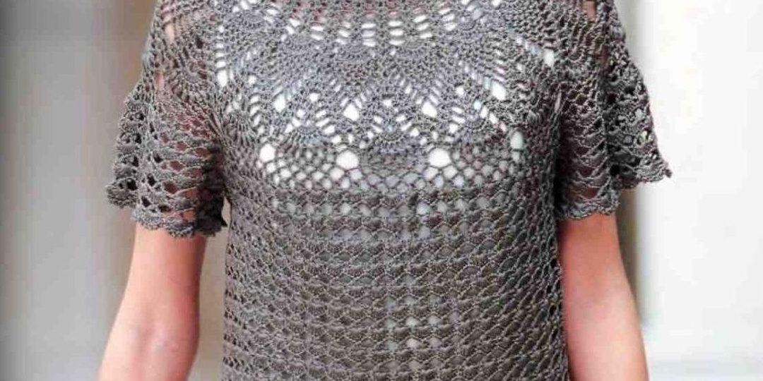 Блуза крючком, японское описание, схема.