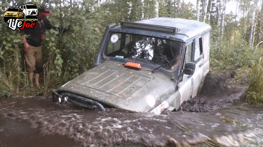 Глубокие лужи off road маршрута Стекольный завод. УАЗ 31512, УАЗ 31519, УАЗ Хантер и Луаз 969. Часть 2