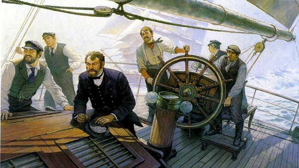 Капитан на палубе корабля. John Michael Groves, художник-маринист. 