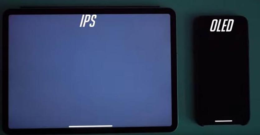 Наглядное сравнение отображения чёрного цвета на IPS и OLED