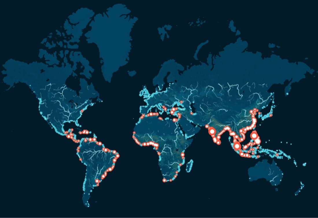 Карта рек, которые несут мусор в океан: theoceancleanup 