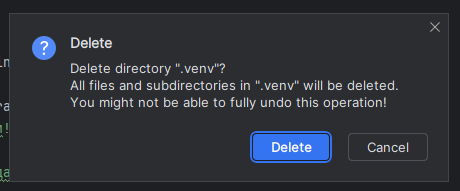Рис. 1. Подтверждение удаления папки .venv из проекта