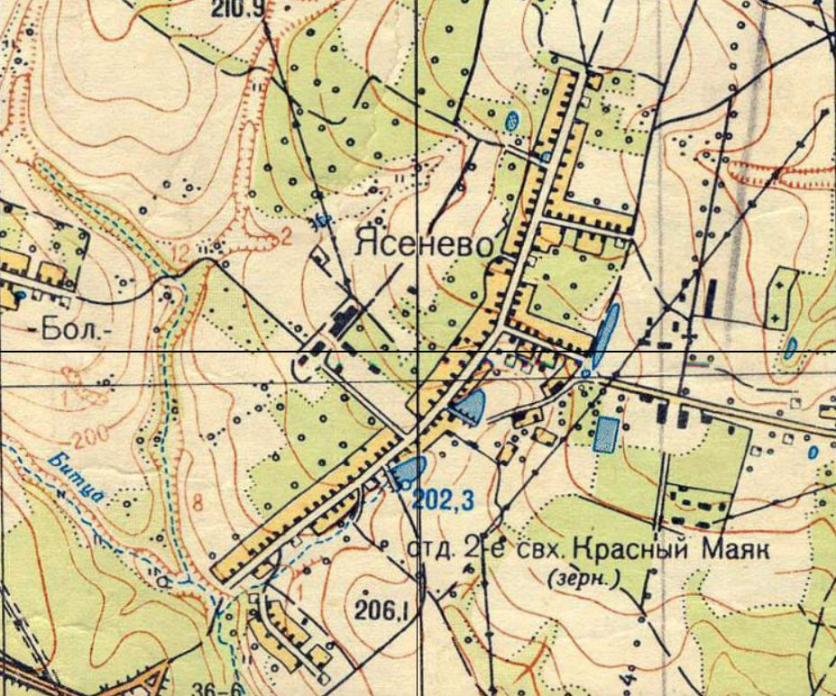 Деревня Ясенево на карте 1971