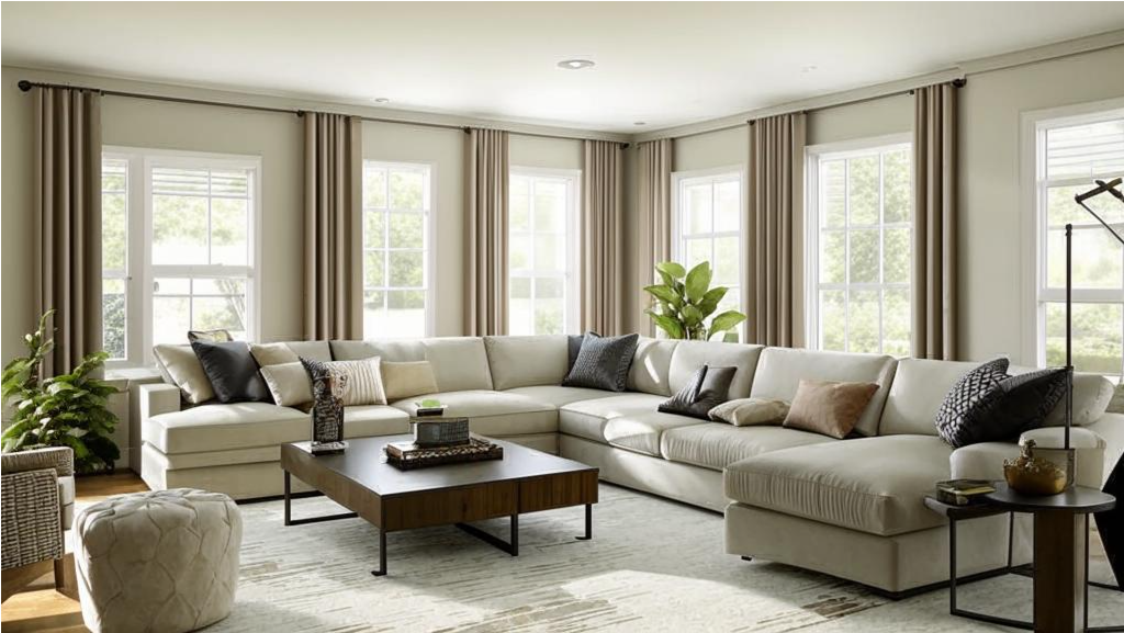 интерьер гостиной с угловым диваном