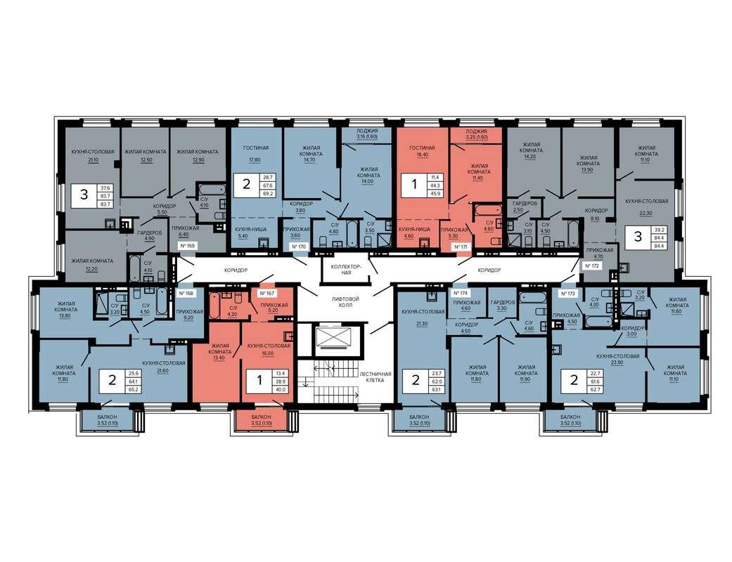 Типовой этаж 2 секции в ЖК Доминанта в Екатеринбурге