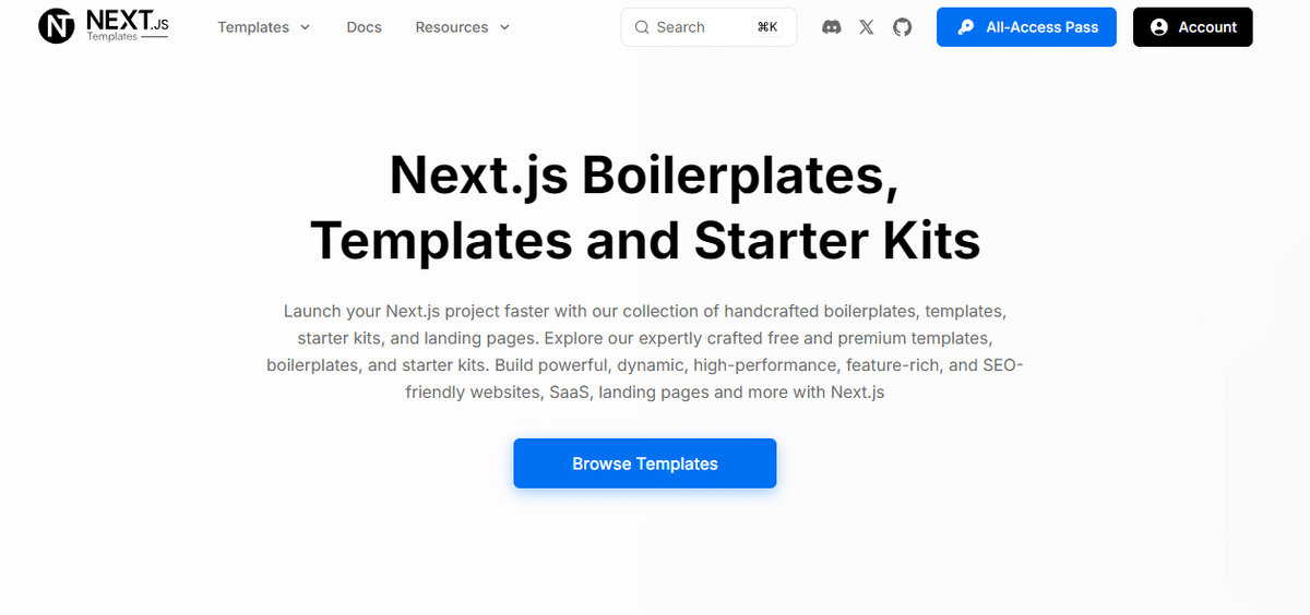    Nextjs Templates – широкий выбор шаблонов для различных целей, включая SaaS, стартапы, бизнес, программное обеспечение и блоги.