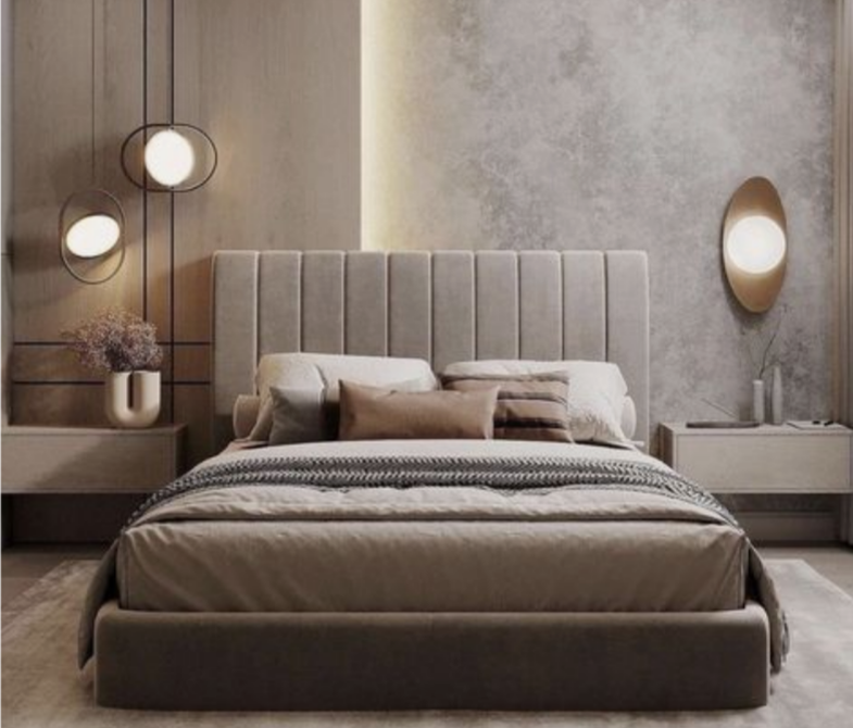 Тёплые цвета, минимум предметов декора, много свободного пространства.