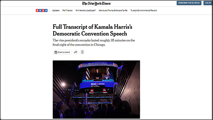 КАМАЛА ХАРРИС ПОХОРОНИТ АМЕРИКУ. СКРИН: THE NEW YORK TIMES