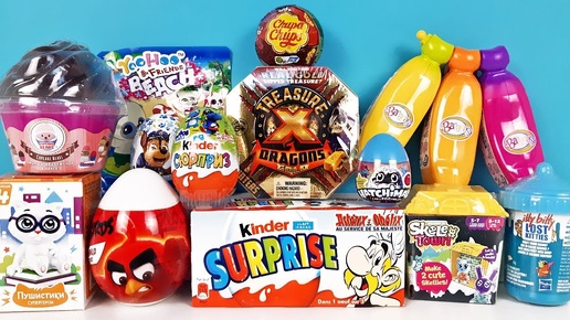 15 Киндер Сюрпризов, Unboxing Kinder Surprise BANANAS, Treasure X, ANGRY BIRDS 2, Paw Patrol, YooHoo