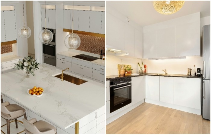 Мебельные комплекты со скрытыми ручками смотрятся стильно и завершено