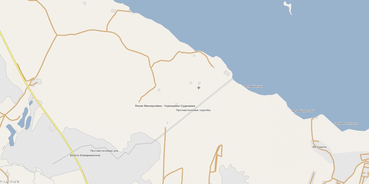 Расположение ДОТов укрепрайона Суурниеми на картах Викимапии