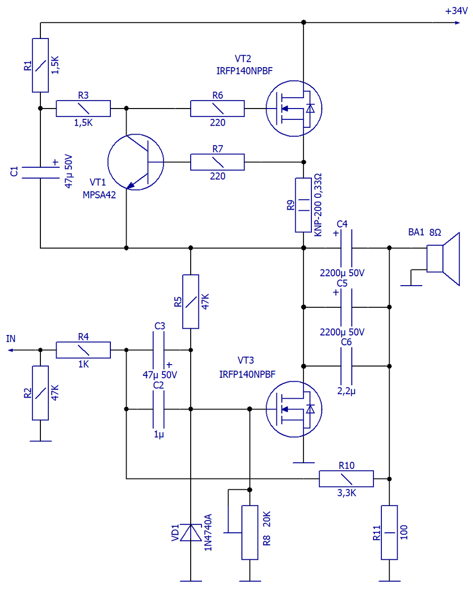 Схема электрическая принципиальная The Pass Zen Amplifier