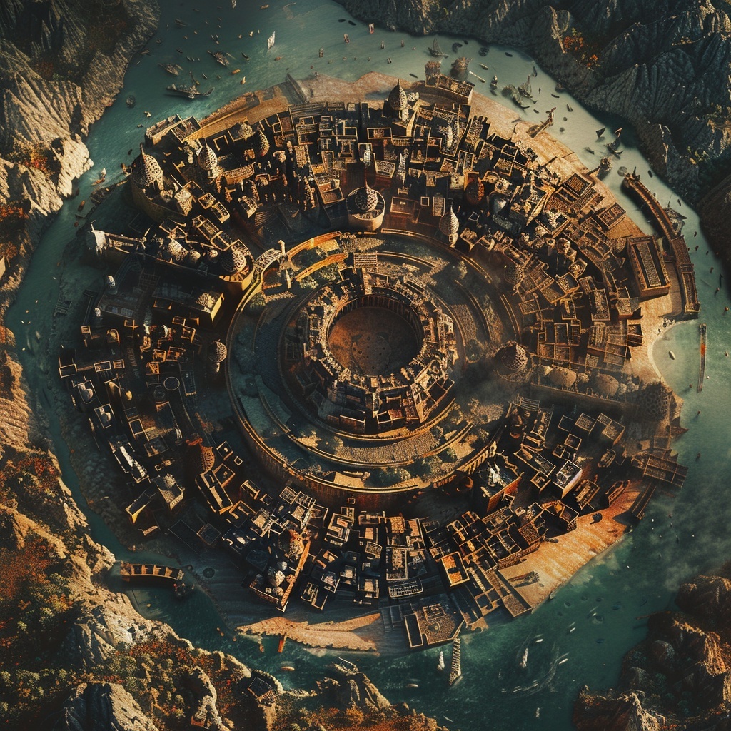 Известный нам Аркаим был поселением в виде круга. ИИ предположил, что города Гипербореи могли выглядеть вот так