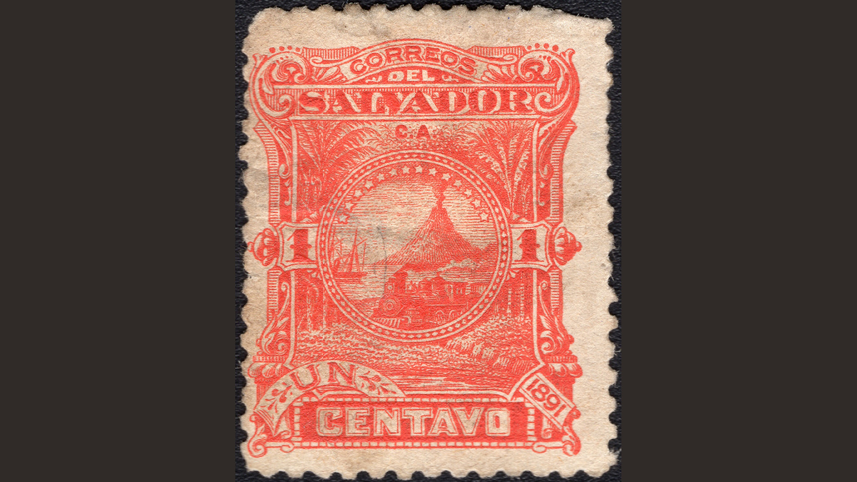 1. Сальвадор, 1891 год, № 36. Локомотив у вулкана Сан-Мигель. 