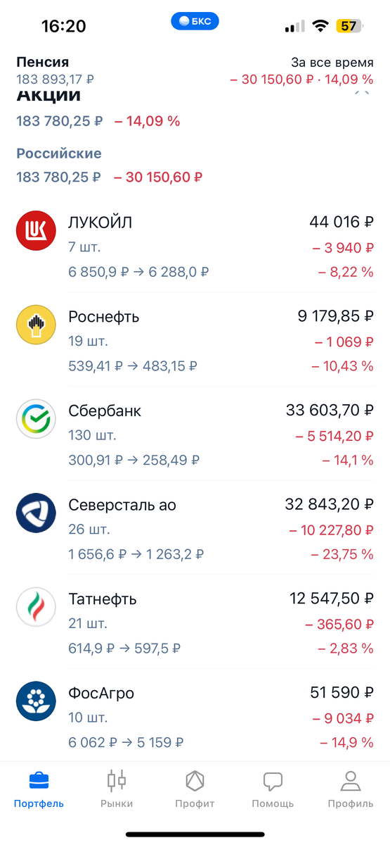 так выглядит мой портфель на сегодня