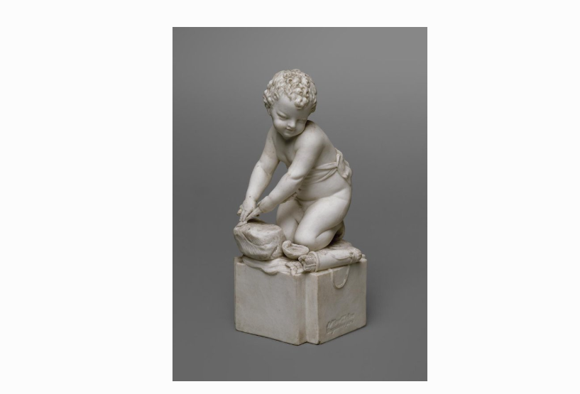 Фигура бисквитная: амур, точащий стрелу на облаке. XVIII в. Франция. Источник "Государственный Эрмитаж"