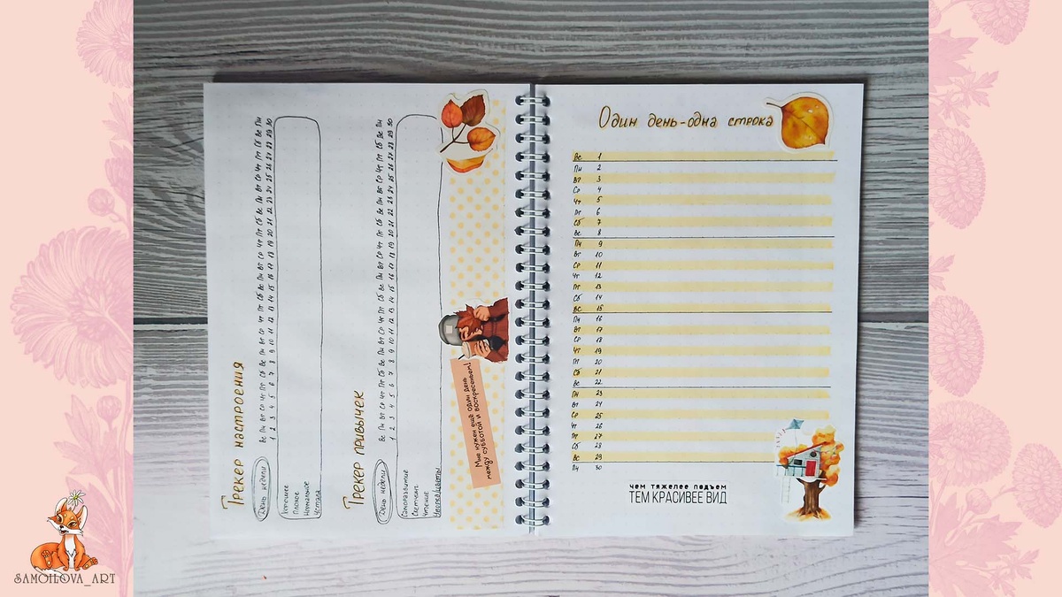 Разворот "Трекеры привычек/настроения и один день-одна строка"