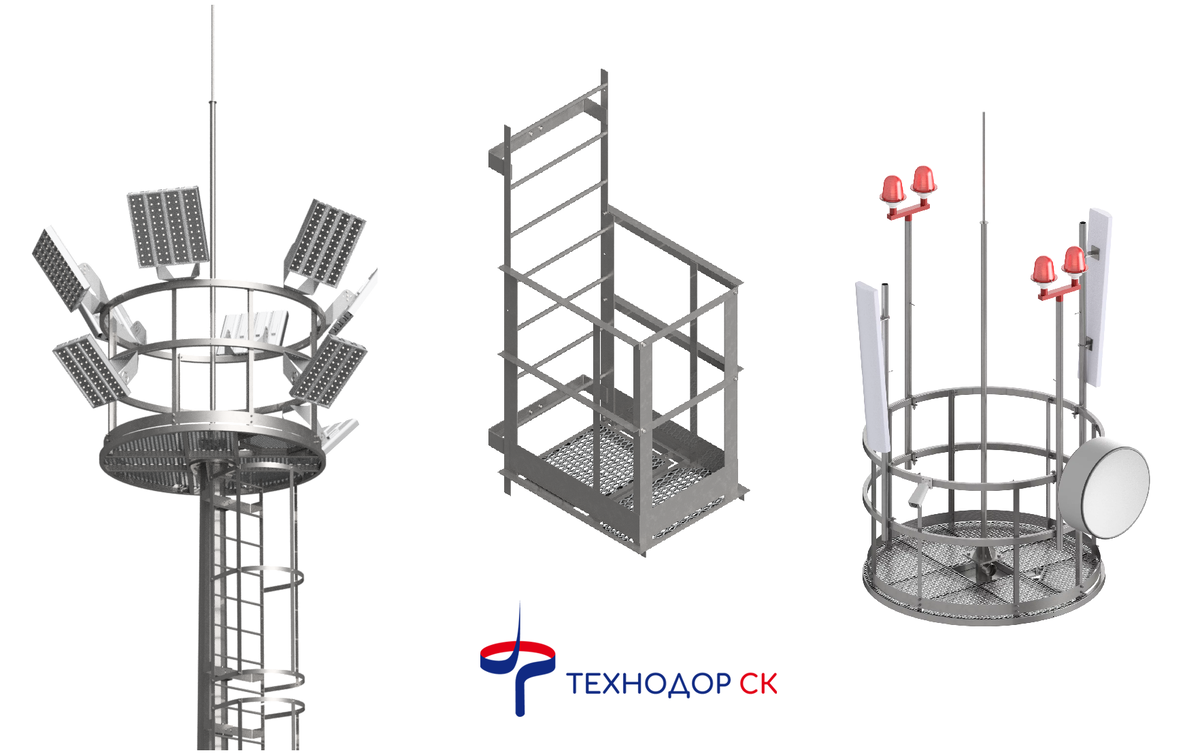 Элементы молниеотвода на базе мачты ВГН - стационарные короны и монтажная площадка