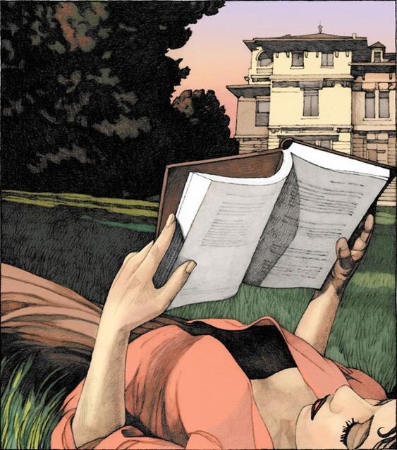 Miles Hyman (b.1962 ) — Girl Reading in Lawn