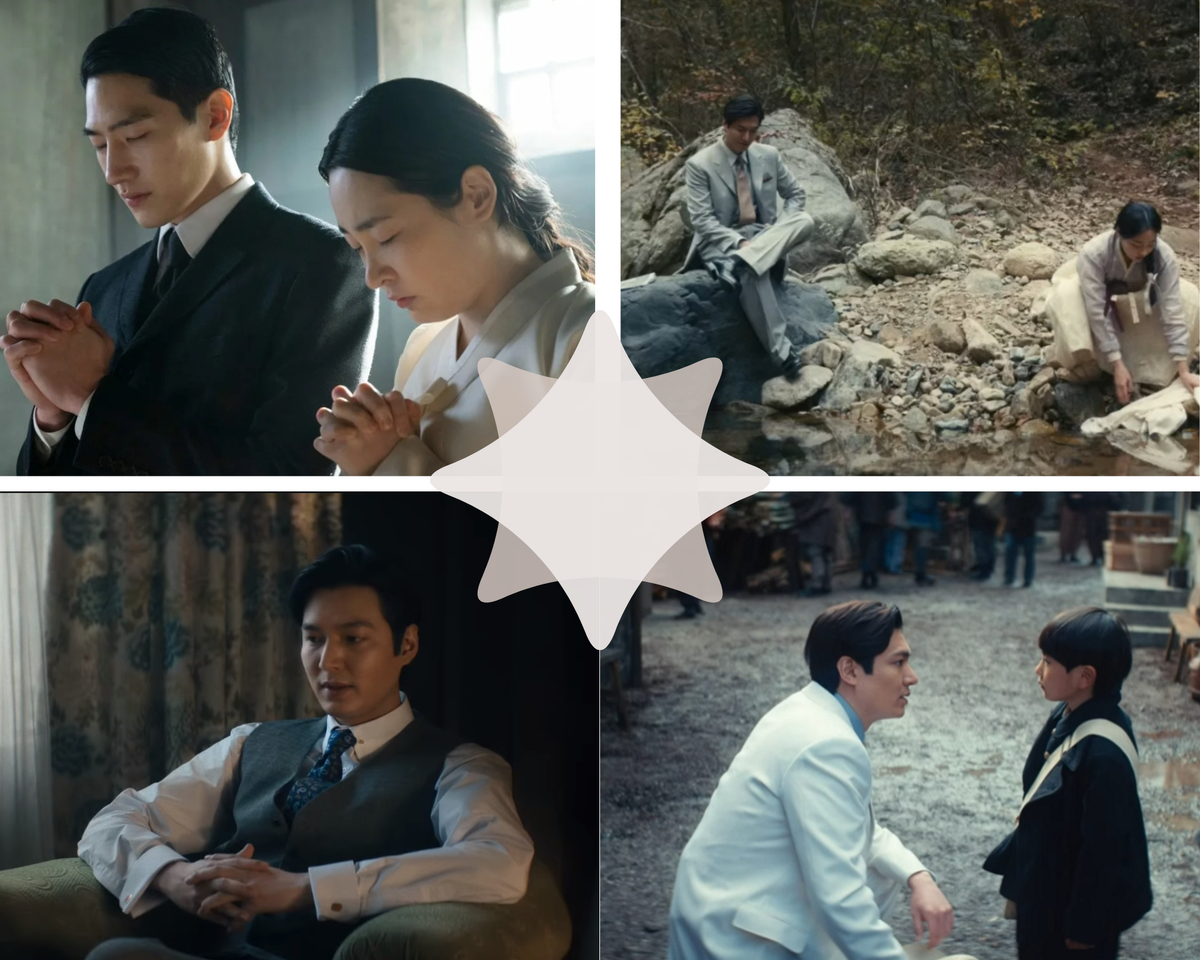 Пастор Исак; Сан Чжа и Ко Хан Су; Ко Хан Су; Ко Хан Су с сыном Ноем. Кадры из дорамы.