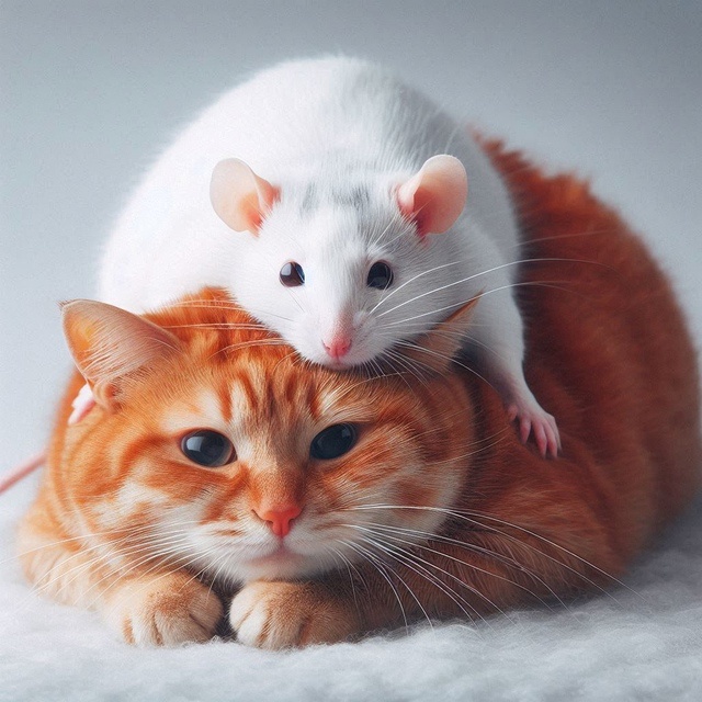 
Жила-была в одном доме крыса по имени Клара. Клара была не просто крыса, а крыса с амбициями. Она знала каждый уголок дома, каждый скрипучий пол, каждый забытый сыр в холодильнике. Хозяйка Клара была ещё та — её не волновало мнение других, и она гордо носила своё звание "главного серого шныря".

Но у Клары был один недостаток — кот по имени Феликс. Феликс был лентяем. Если бы была Олимпиада по лежанию на диване, Феликс бы взял золото без всякой конкуренции. Он считал, что главное в жизни — это правильно выбрать место для сна и найти мышку, которая сама подползёт к лапам.

Клара, естественно, знала о существовании Феликса, но не считала его серьёзной угрозой. "Этот кот просто украшение интерьера," — думала она, пока поглощала очередной кусочек сыра. Но однажды произошло нечто неожиданное.

Феликс, проснувшись после очередной сиесты, заметил, что его миска с едой пуста. "Какой кошмар!" — возмутился он. "Это же нарушение всех прав кошачества! Где мой завтрак, обед и ужин?!" Он решил пойти на кухню и разобраться с этим беспределом.

На кухне он наткнулся на Клару, которая, не смущаясь, продолжала грызть сыр. Увидев Феликса, она не растерялась и сказала: "Эй, полосатый, ты случайно не за тем сюда пришёл? Твоя миска пустая, потому что ты слишком ленив, чтобы поймать себе обед."

Феликс прищурился: "А ты, крыса, слишком наглая, чтобы просто так наслаждаться моим сыром. Ты разве не боишься?"

Клара усмехнулась: "Бояться? Тебя? О, полосатый, ты ведь даже не знаешь, как ловить крыс! Твоя работа — лежать на диване и выглядеть грозно. Но на самом деле, ты просто ленивый толстяк."

Феликс задумался. "А может, она права?" — подумал он. "Может, я действительно слишком много сплю?" Но тут же отбросил эти мысли. "Нет-нет, я просто набираюсь сил. Вдруг она решит убежать, а я буду готов!"

Так они и жили: Феликс всё думал, что набирается сил, а Клара каждый день съедала по кусочку его сыра. И кто знает, может, когда-нибудь Феликс решит, что сил достаточно, и попробует поймать Клару... но это уже совсем другая история.

Мораль такова: не каждый кот — охотник, а не каждая крыса — жертва. Особенно, если речь идёт о коварной и умной Кларе!