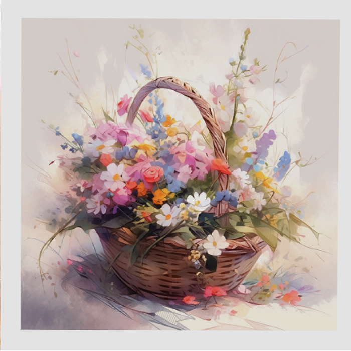 Мини-открытка «Цветы в корзине» Mi49 (компл.=10 шт)