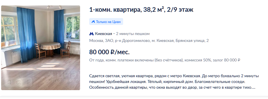 Это близко к нижнему краю ценового диапазона. Есть однушки и за 100 и 150 тысяч рублей в месяц. 