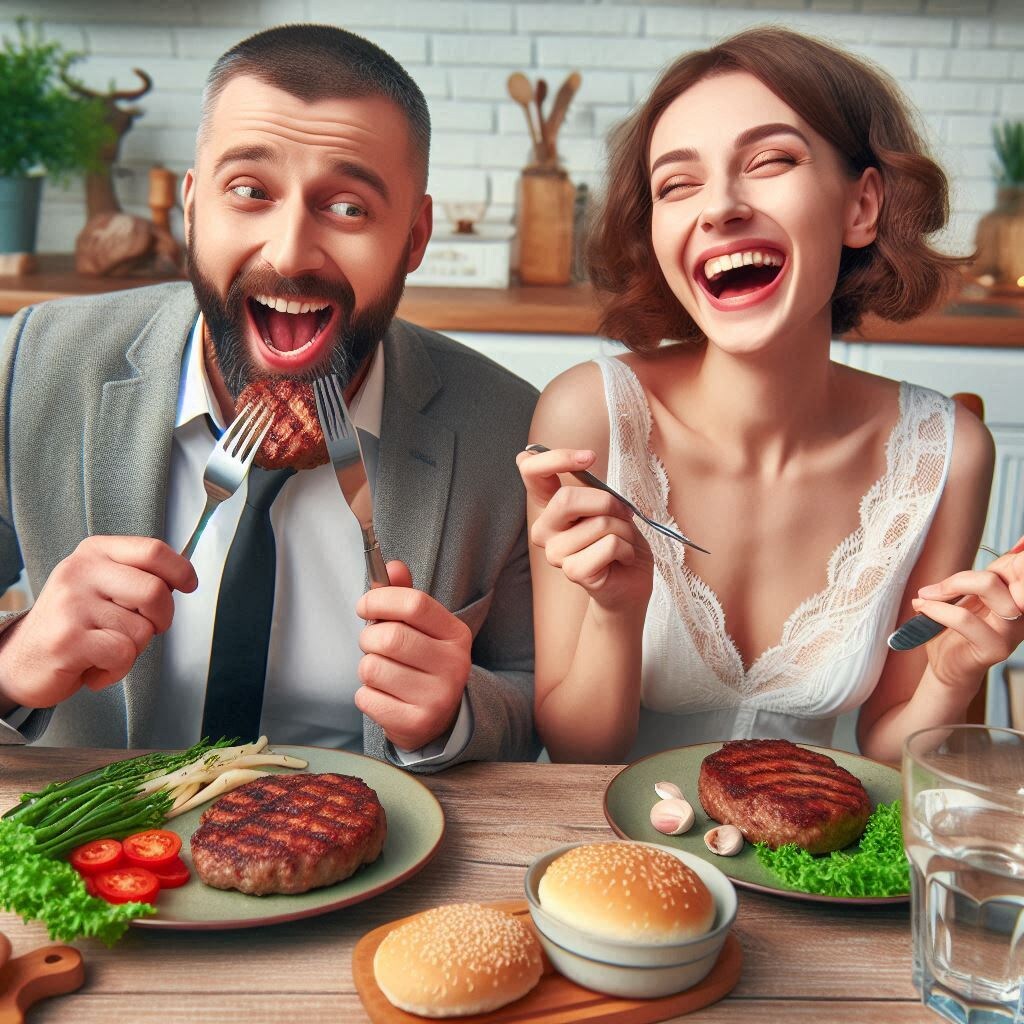 Жила-была супружеская пара — Галя и Толик. Галя была женщиной активной и, как говорится, хозяйственной. А вот готовить... ну, это было не её сильной стороной, мягко говоря. Но она всегда старалась, хотя результаты её кулинарных экспериментов Толик не раз с юмором называл «подвигами Геркулеса».

И вот однажды, решив порадовать мужа чем-то особенным, Галя нашла рецепт изысканного блюда — что-то между жюльеном и рагу, только с неожиданным ингредиентом: маринованные огурцы с ананасами. Она подумала: «Ну, ананасы и курица — это вкусно, а маринованные огурцы — это пикантно! Вот и соединим всё в одно блюдо!» И, довольная своей задумкой, принялась за готовку.

Толик, вернувшись домой с работы, сразу понял, что его ждёт нечто особенное. В воздухе витал аромат... как бы это помягче сказать... экзотики, смешанной с чем-то неопределённым. Но он был мужем терпеливым и очень любил свою Галю, поэтому, увидев её сияющее лицо, решил, что на этот раз он выдержит всё.

Они сели за стол. Галя подала своё шедевральное творение и, с нетерпением глядя на мужа, ждала его реакции. Толик набрал в рот первый кусочек, медленно начал жевать и... тут же его лицо изменилось. Он сморщился так, что Галя подумала, будто у него зуб заболел. Но Толик, стараясь скрыть истинные эмоции, выдавил:

— Ну, Галя, ты как всегда на высоте! Это... это что-то... неповторимое! Никогда такого не ел... и, честно говоря, больше не хочу!

Галя, услышав похвалу, разулыбалась и добавила:

— Я знала, что тебе понравится! Я туда и огурцы добавила, и ананасы — твои любимые!

Толик, уже понимая, что второй кусочек он не осилит, предложил:

— Слушай, а может, мы это блюдо... ну, оставим на потом? У нас в холодильнике же ещё вчерашние котлеты остались! Давай не будем их пропадать, а твоё произведение искусства я обязательно съем завтра... когда проголодаюсь до предела!

Галя, ни на секунду не подозревая обмана, согласилась. Толик мгновенно заменил тарелку с "кулинарным шедевром" на котлеты и съел их с такой скоростью, будто это был его последний ужин на земле.

А на следующий день случилось вот что. Галя решила угостить своей кулинарной находкой соседку Тамару, которая всегда хвалила её за любой, даже самый скромный борщ. Тамара, видя, как Галя несёт ей тарелку, обливалась слюнями в предвкушении очередного гастрономического чуда.

Когда Тамара попробовала это «чудо», она тоже не смогла скрыть эмоций. Но, будучи женщиной мудрой и тактичной, она воскликнула:

— Ой, Галя, да это же такое необычное блюдо! Оно ведь для особых случаев, да? Ну, я его лучше на праздник приберегу! А то вдруг съедим, а потом забудем, какое оно на вкус. Такое запомнить надо!

Галя, польщенная таким необычным комплиментом, забрала тарелку назад и подумала: «Вот какая я хозяйка, все блюда у меня для особых случаев! Надо же, как мне повезло!»

А вечером, когда Толик вернулся домой, Галя радостно сообщила:

— Знаешь, Толя, наше блюдо такое особенное, что даже Тамара решила его на праздник приберечь! Наверное, это и правда — не на каждый день. Так что, может, и мы его на потом оставим?

Толик с трудом удержался от смеха и ответил:

— Конечно, дорогая, пусть будет на потом. А я, знаешь, котлеты так вчерашние запомнил, что, пожалуй, и сегодня их съем! 

И так, к всеобщему облегчению, «шедевр» Гали остался дожидаться особого случая, который, как все надеялись, никогда не настанет.

