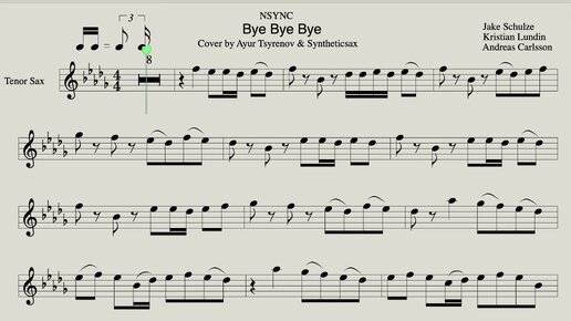 NSync - Bye Bye Bye - Как играть эту песню на саксофоне тенор - Ноты для саксофона, игра по нотам минуса для саксофонистов