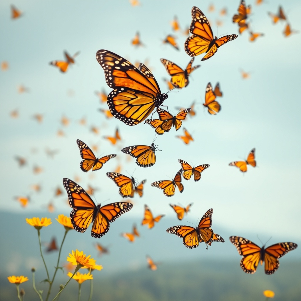 Миграции бабочек монархов удивительное зрелище, особенно много бабочек- более 1 000 000 можно увидеть в Северной Америке осенью, они мигрируют  в Мексику.