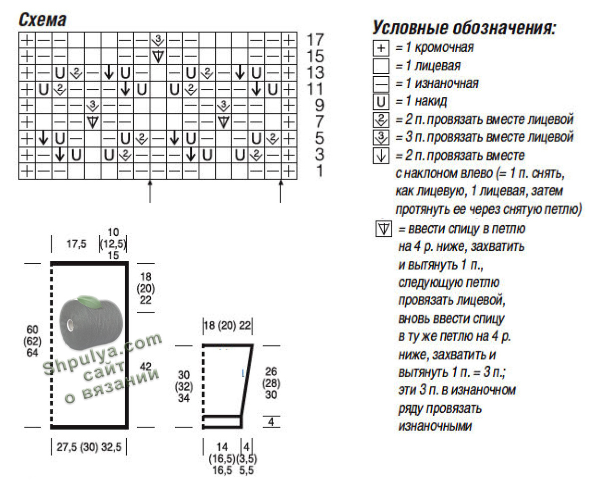 Выкройка и схема вязания летнего пуловера