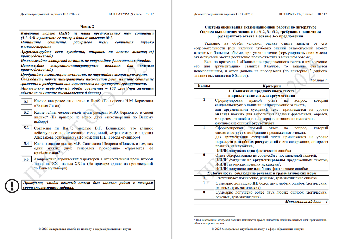 Егэ по литературе 11 класс демоверсия