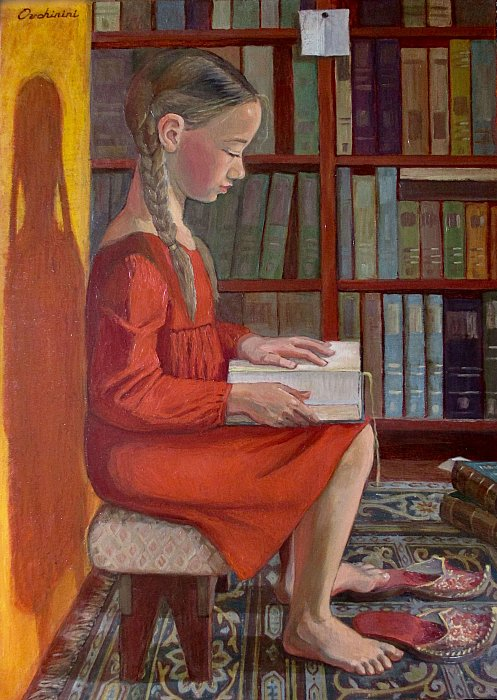 Книжная мышь. 2018 г. Холст на картоне, масло. 70 x 50 см