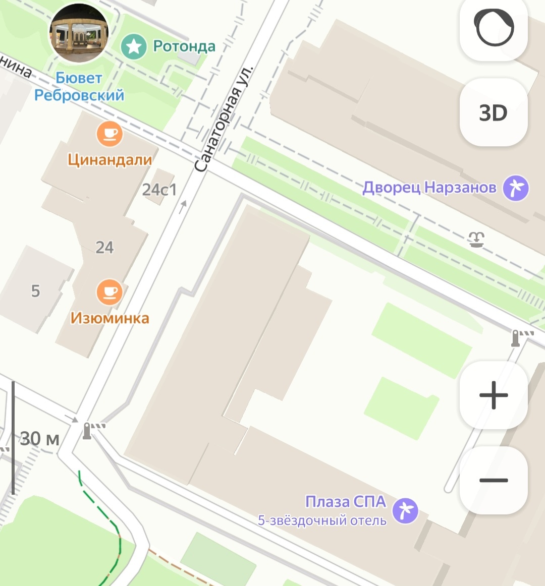 Вход в парк "Кисловодский" со стороны улицы Санаторная и Дворца нарзанов на Яндекс картах