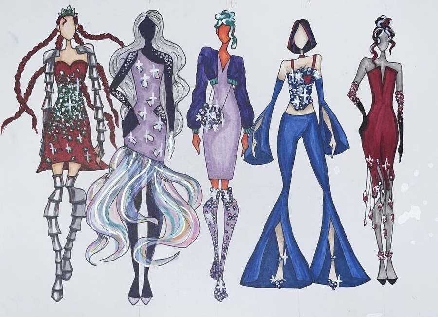 работа моей ученицы на курсе «Фешн иллюстрация и скетчинг» возраст ~13 лет