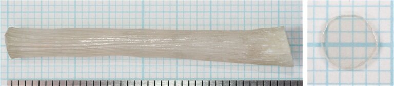 Цирконат бария (BaZrO3) и его пластина (справа). Кредит: UNIST