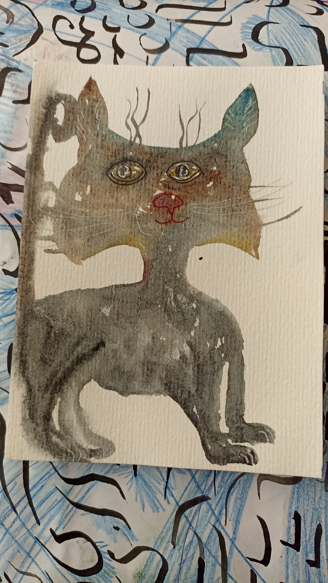 кот акварелью .