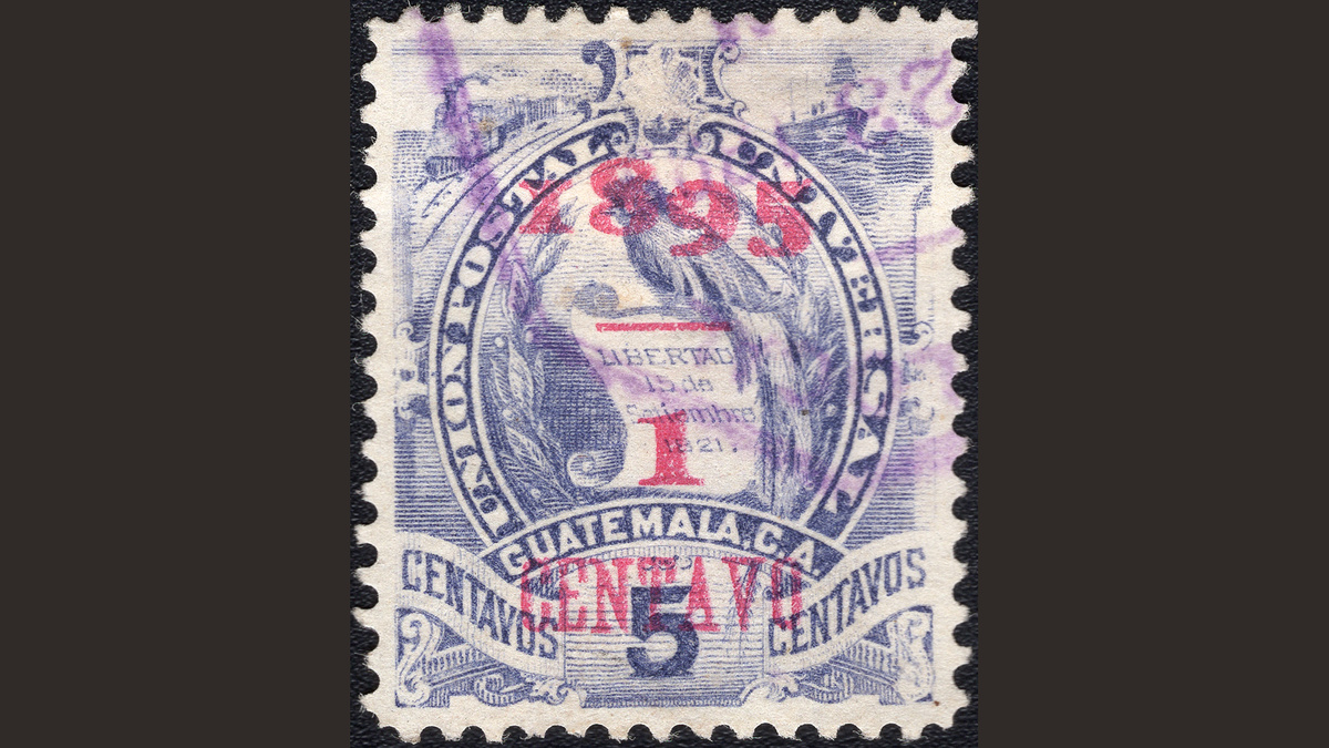 1. Гватемала, 1895 год, № 55, гашеная марка.