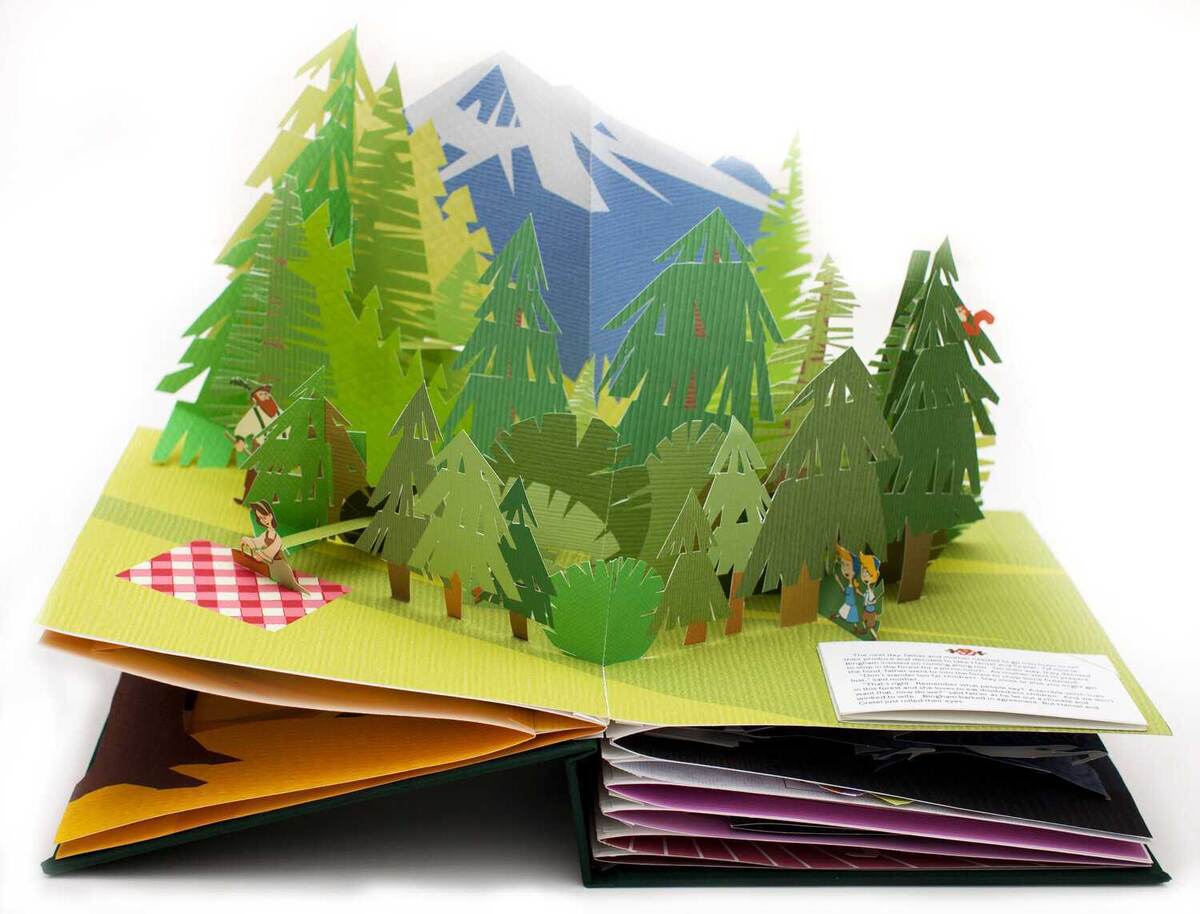 Книга с объемными картинками, созданная с использованием техники киригами