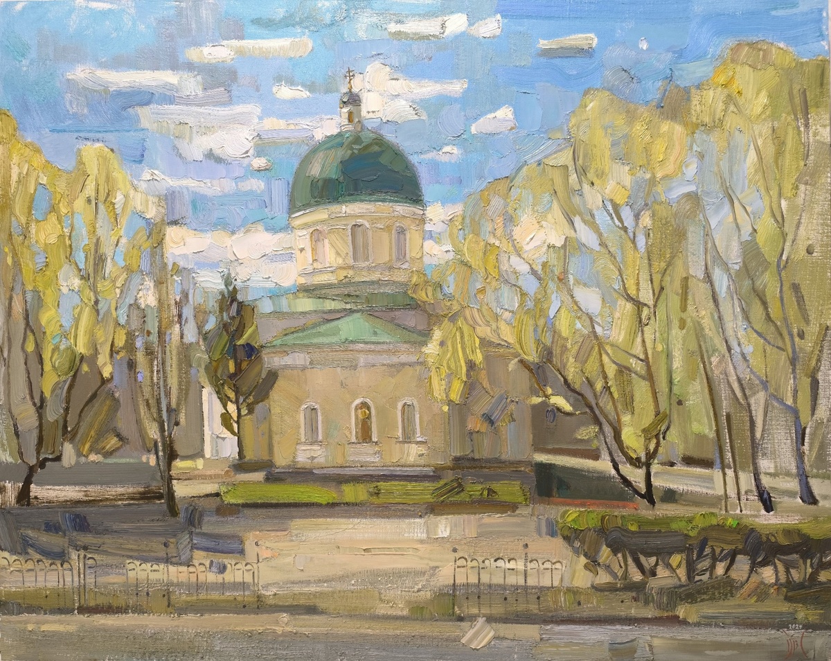 Диана Самойлова, "Омская весна. Свято-Никольский Казачий собор", 2024, Х.м., 80*100 (Омск, 2000 г.р.)