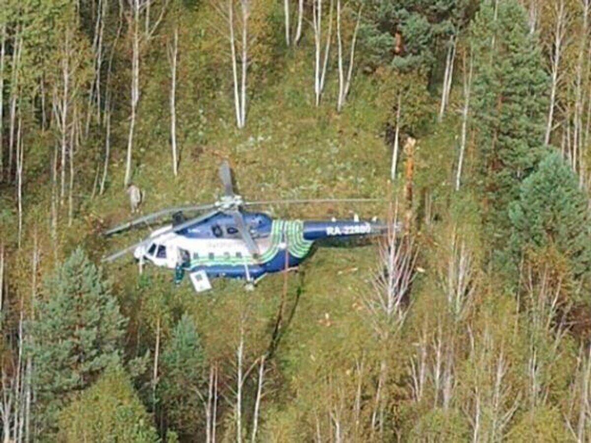    Место происшествия, где вертолет совершил жесткую посадку в 85 километрах от Иркутска© Фото : Восточное межрегиональное следственное управление на транспорте СК России/Telegram