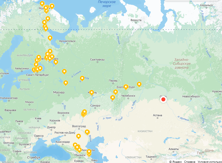 Карта нашего путешествия. Отмеченные точки - все места, которые посетили.