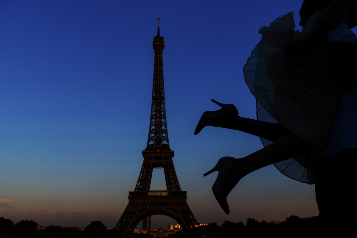 Bride kicking up stilleto heels 