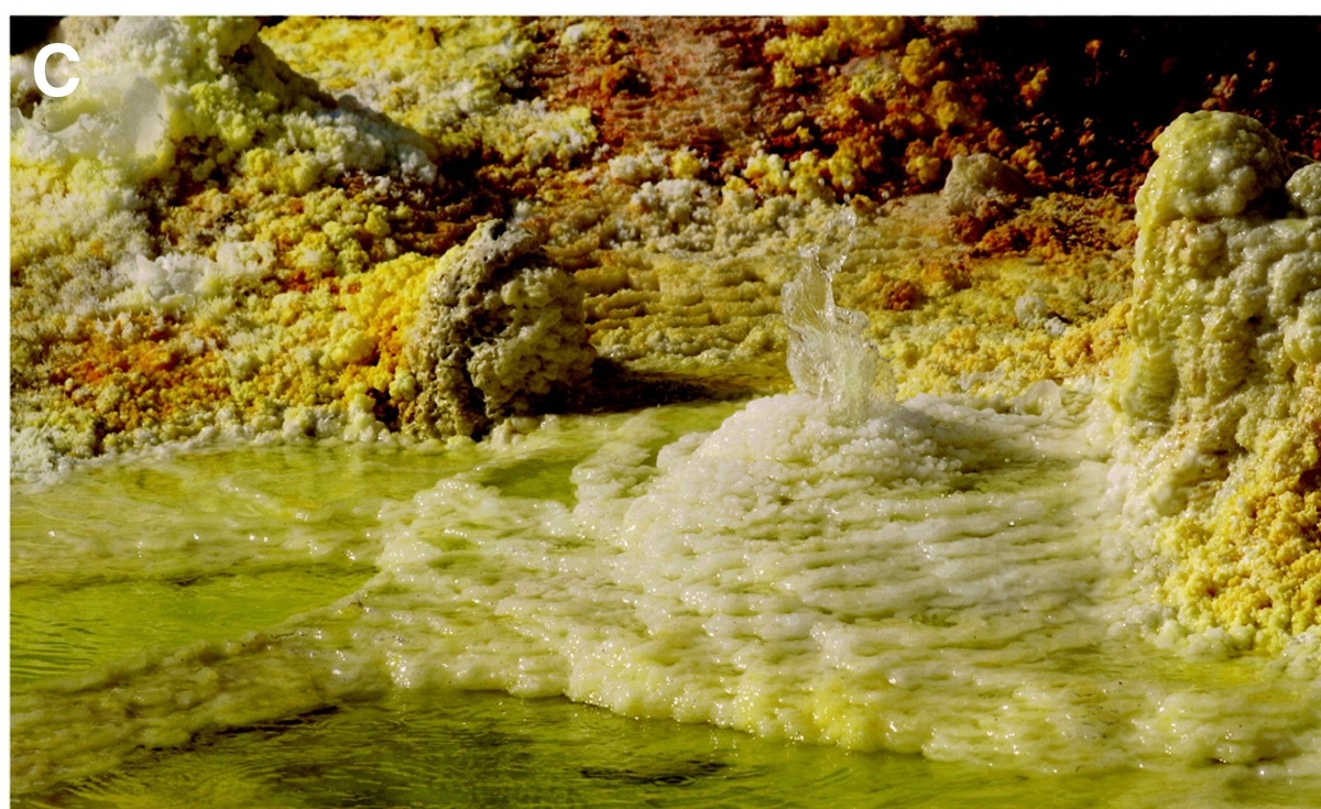 Извергающийся галитовый горячий источник в Даллоле.