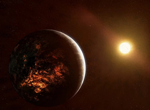 Художественное изображение 55 Cancri e, очень близкое к звезде. 
