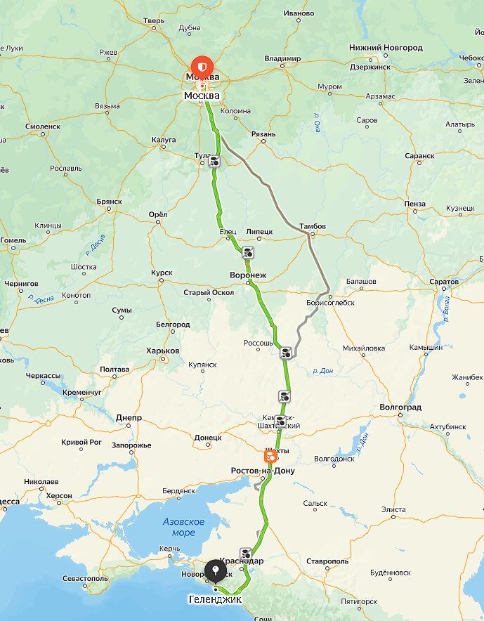 Маршрут по трассе м4 Дон от Москвы до Геленджика