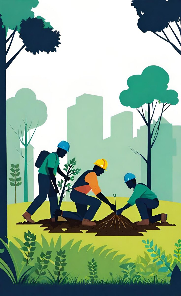 Люди сажают деревья, иллюстрация