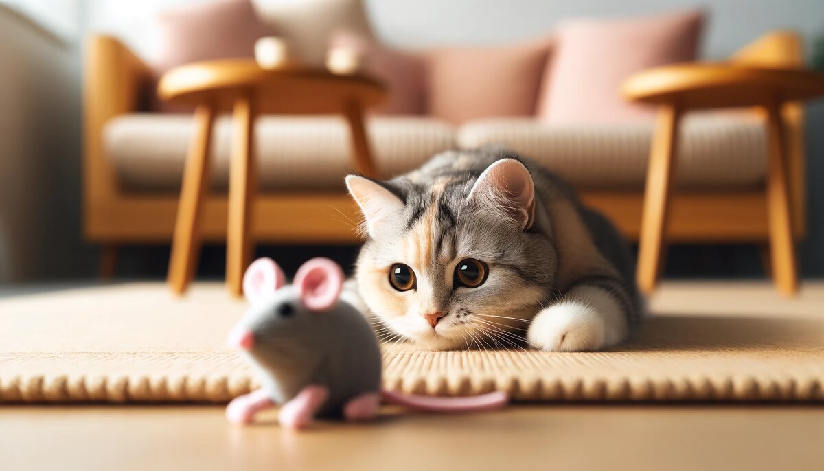 Кошка охотится на мышку
