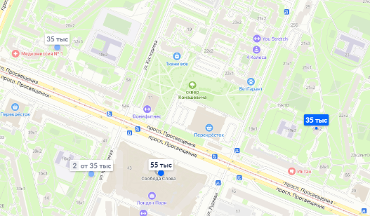 скрин с ценами аренды за 1-к квартиру