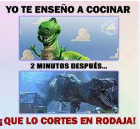 Перевод: - Я научу тебя готовить.
Спустя 2 минуты:
- Режь КОЛЬЦАМИ!!!